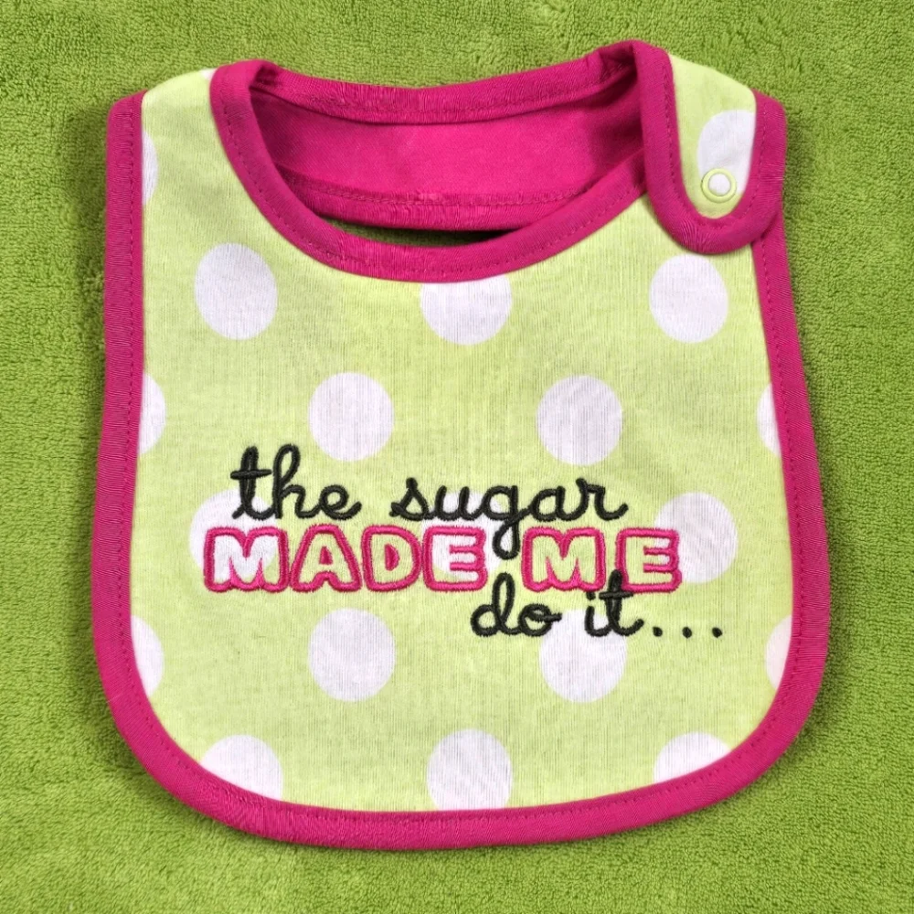 NWT  Baby Girls 3-pk BIBS  set - 🍪  Sugar Made Me Do It - pink Polka- dots (Q5)